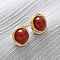 Brass Natural Carnelian Stud Earrings, Round, Real 14K Gold Plated, 13~13.5mm