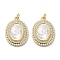 Brass Pave Shell Pendants, Oval Charms with ABS Imitation Pearl, Real 18K Gold Plated, 24x17.5x5mm, Hole: 3.4mm