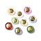 Transparent Spray Painted Glass Beads, with Golden Brass Findings, Flat Round with Smile, Mixed Color, 11.5x4mm, Hole: 1.2mm