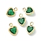 Brass Glass Charms, Heart Charms, Nickel Free, Faceted, Real 18K Gold Plated, Green, 8x6x2.5mm, Hole: 1.2mm