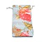 Silk Pouches, Drawstring Bag, Rectangle with Peony Pattern, Light Blue, 16.3x7.8x0.4cm