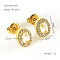 304 Stainless Steel Cubic Zirconia Stud Earrings, Golden, Oval, 10x9mm