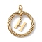 304 Stainless Steel Pendants, Twisted Flat Round with Letter, Ion Plating(IP), Real 18K Gold Plated, with Jump Rings and 201 Stainless Steel Beads, Letter H, 27x23.5~24x6mm, Hole: 3mm