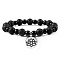 Yoga Natural Lava Rock Round Beads Charm Bracelets, Flat Round with Lotus Charm Bracelets for Men Women, with Black Agate