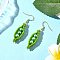 304 Stainless Steel Glass Seed Beads Pea Dangle Earrings, Golden, with Glass Pearl, Green, 54.5~56x10.5~12mm