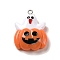 Opaque Resin Pendants, Halloween Charms with Platinum Tone Alloy Loops, White, Pumpkin with Ghost, 28x26.5x8mm, Hole: 1.5mm