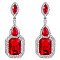Brass Rhinestone Dangle Stud Earrings, with Glass, Rectangle, Stainless Steel Color, Red, 60x23mm