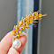 Wheat Plastic Pearl Brooch, Alloy with Rhinestone Brooch for Backpack Clothes, Light Topaz, 57x19mm