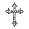 Tibetan Style Alloy Big Gothic Pendants, Cadmium Free & Nickel Free & Lead Free, Cross, Antique Silver, 74x53x3.5mm, Hole: 2.5mm