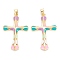 Brass Enamel Pendants, Real 18K Gold Plated, Long-Lasting Plated, Cross, Colorful, 32.5x21.5x3.5mm, Hole: 5x3mm