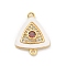 Brass Micro Pave Clear Cubic Zirconia & Shell Connector Charms, with Orange Red Glass, Real 18K Gold Plated, Triangle, 17.5x13.5x2.5mm, Hole: 1.2mm