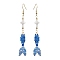 Glass & Shell Dangle Earrings, Fish & Heart 304 Stainless Steel Dangle Earrings for Women, Golden, Royal Blue, 76.5~82x17mm