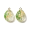 Inner Dried Flower Transparent Resin Pendants, with Brass Finding, Teardrop Charm, Lime Green, 28.5x19.5x12.5mm, Hole: 2mm