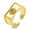 Rack Plating Brass Micro Pave Glass Open Cuff Rings, Sun, Real 18K Gold Plated, Adjustable