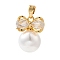 Brass Micro Pave Cubic Zirconia with ABS Plastic Pearl Pendants, Long-Lasting Plated, Cadmium Free & Lead Free, Round & Bowknot, Golden, 16.5x12.5x10mm, Hole: 2.5x6mm
