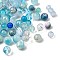 Transparent Glass Beads, Mixed Shapes, Deep Sky Blue, 5.5~16x6~11.5x6.5~10.5mm, Hole: 1.2~1.6mm, about 1470pcs/1000g