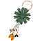 Leather and Alloy Keychain, Flower, Dark Green, 190mm