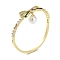 Rack Plating Brass Pave Cubic Zirconia Bowknot Hinged Bangles for Women, with Round Plastic Imitation Pearl, Real 18K Gold Plated, Cadmium Free & Lead Free, Long-Lasting Plated, Misty Rose, Inner Diameter: 2-3/8 inch(6cm)