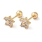 Star Bow Brass Micro Pave Clear Cubic Zirconia Cartilage Earrings, Golden, 6.7x6.7mm