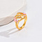 Heart & Flower Brass Pearl Pink Enamel Adjustable Finger Rings, Golden, Letter W, 14mm, Inner Diameter: 17mm