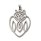 Non-Tarnish 304 Stainless Steel Pendants, Laser Cut, Hollow Owl Charm, Stainless Steel Color, 41.5x28x1.5mm, Hole: 6x3mm