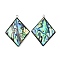 304 Stainless Steel Pave Natural Paua Shell Pendants, Stainless Steel Color, Rhombus, 36.5x27x3mm, Hole: 2mm