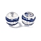 Transparent Glass Enamel Beads, Hand Drawn Beads, Round with Stripe, Marine Blue, 12.5mm, Hole: 1.8mm