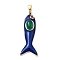Natural Green Onyx Agate(Dyed & Heated) Pendants, Brass Micro Pave Cubic Zirconia and Enamel Fish Charms, Real 18K Gold Plated, Cadmium Free & Lead Free, Rack Plating, Long-Lasting Plated, Blue, 39x15.5x6.5~7.5mm, Hole: 6.5~7x4mm