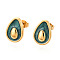 304 Stainless Steel Enamel Stud Earrings, Ion Plating(IP), Teardrop, Real 18K Gold Plated, 14.2x10.2mm