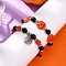 2Pcs Glass & Synthetic Turquoise Beads Stretch Bracelets, Halloween Alloy Enamel Charm Bracelets for Men Women, Pumpkin & Spider Net, Orange Red, Inner Diameter: 2-1/8 inch(5.4cm)