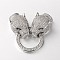 Brass Micro Pave Cubic Zirconia Fold Over Clasps, Leopard Head, Cadmium Free & Lead Free, Platinum, 49x21x10.5mm, Hole: 1mm