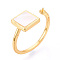 Square Brass & Shell Cup Peg Ring Settings, Adjustable Ring Settings for Half Drilled Beads, Real 18K Gold Plated, 9mm, Inner Diameter: 17mm, Pin: 0.6~0.8mm