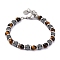 Natural Tiger Eye & Synthetic Hematite Round Beaded Bracelet, 8-1/4 inch(21cm)