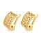 Brass Micro Pave Cubic Zirconia Cuff Earrings, Three Half-Rings, Real 18K Gold Plated, 14x6.5mm