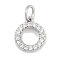 Rack Plating Brass Charms, Round, with Cubic Zirconia, Long-Lasting Plated, Lead Free & Cadmium Free, with Jump Ring, Platinum, 10.5x9x1.5mm, Hole: 3mm