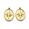 Ion Plating(IP) 304 Stainless Steel Pendants, Oval with Star Pattern, Real 18K Gold Plated, 20.5x14.5x2.5mm, Hole: 0.8mm