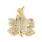 Brass Micro Pave Cubic Zirconia Pendants, Cadmium Free & Nickel Free & Lead Free, Leaf Charms, with Jump Ring, Real 18K Gold Plated, 19x17x3mm, Hole: 3.4mm