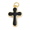 Brass Enamel Pendants, with Jump Ring, Cross Charms, Long-Lasting Plated, Lead Free & Cadmium Free, Rack Plating, Real 18K Gold Plated, Black, 20x13x2mm, Hole: 3mm