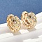 Brass Clear Cubic Zirconia Rhombus Hoop Earrings, Real 18K Gold Plated, 15x15.5x7mm