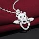 Silver Color Plated Brass Cubic Zirconia Kitten Pendant Necklaces NJEW-BB09514-4