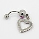 Body Jewelry Heart Alloy Rhinestone Navel Ring Belly Rings RB-D073-01-3