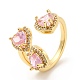 Кольцо-манжета с тройным сердечком из розового циркония RJEW-E064-06G-01-1