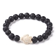 Bracelet extensible en perles de lave naturelle rondes et tortues turquoise synthétiques pour femmes BJEW-JB09700-04-1