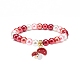 Red Glass Pearl Beaded Stretch Bracelet with Alloy Enamel Mushroom Charm for Women BJEW-JB08711-4