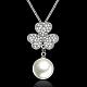 Real Platinum Plated Eco-Friendly Tin Alloy Czech Rhinestone Clover Pendant Necklaces NJEW-BB08092-P-2