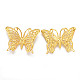 中空鉄のペンダント  エッチングされた金属装飾  蝶の形  ゴールドカラー  26x36x3mm  穴：1.8mm IFIN-N007-006-2