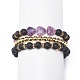 3 pièces 3 style coeur pierre de mica violet naturel et roche de lave et hématite synthétique perlé ensemble de bracelets extensibles BJEW-JB08736-3