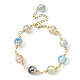 Resin with Gold Foil Round Beaded Chain Bracelet BJEW-JB09474-02-1