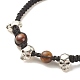 3Pcs Natural Tiger Eye & Lava Rock & Synthetic Turquoise Braided Bead Bracelets Set with Alloy Skull BJEW-JB08114-01-5