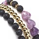 3 pièces 3 style coeur pierre de mica violet naturel et roche de lave et hématite synthétique perlé ensemble de bracelets extensibles BJEW-JB08736-5